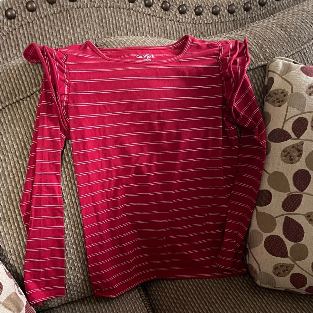 Cat & Jack Burgundy Striped Long Sleeve Tee
